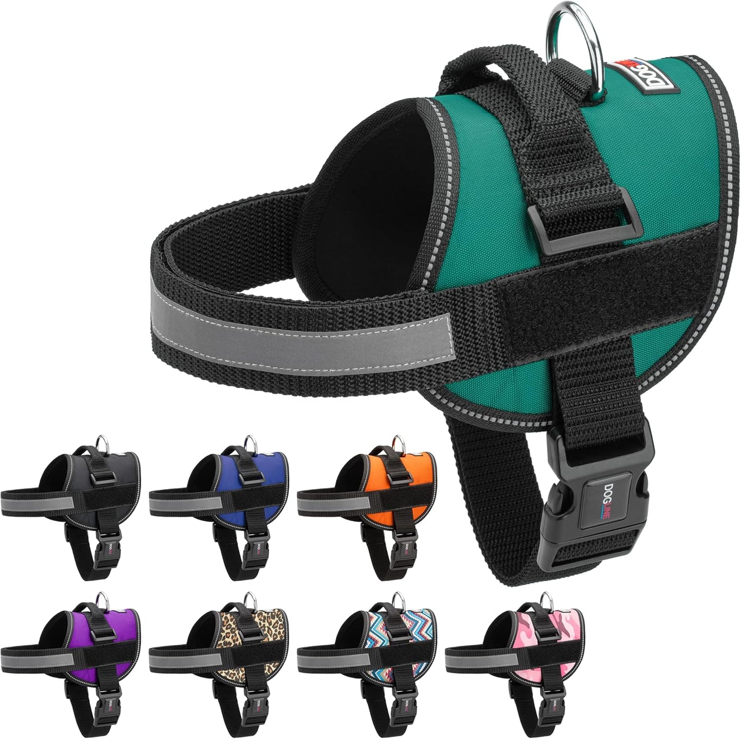 Dogline Dog Harness, Reflective No-Pull Adjustable Vest with Handle for Walking, Training, Breathable, No - Choke Harness for Small, Medium or Large Dogs Room for Patches Girth 22"-28" in Turquoise