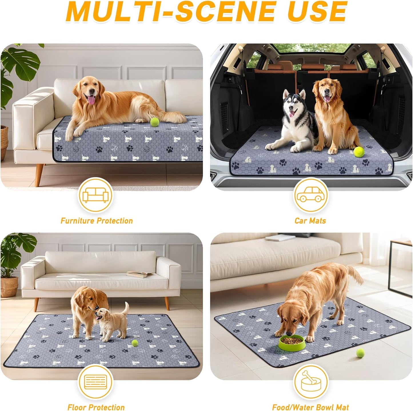 Washable Pee Pads for Dogs 72"x72", Extra Large Reusable Puppy Pads, Waterproof Pet Pee Pads for Dog Potty Training, Extra Large Dog Pee Pads for Crate, Playpen, and Whelping, Durable and Absorbent