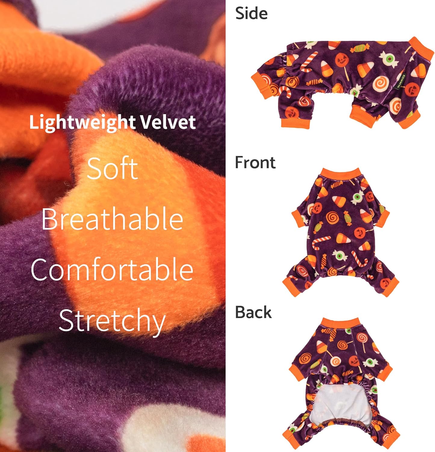 Fitwarm Halloween Candy Dog Pajamas, Funny Costumes for Small Dogs Boy Girl, Pet Outfit, Purple, Orange, Small