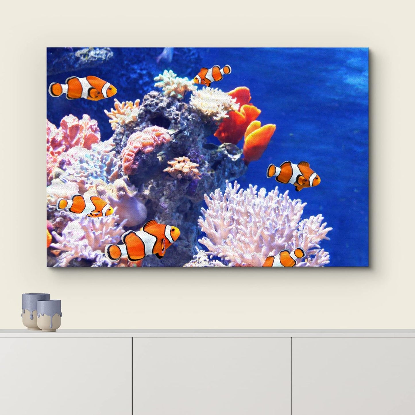 wall26 Canvas Print Wall Art Clownfish Underwater Tropical Coral Reef Nature Animals Photography Realism Rustic Scenic Landscape Wilderness Earth Colorful for Living Room, Bedroom, Office - 24"x36"