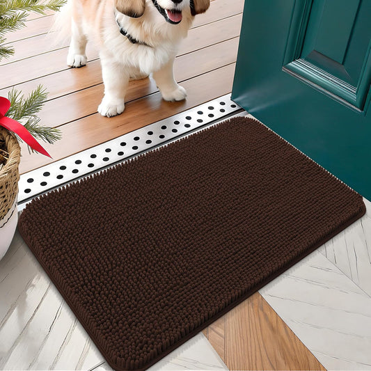OLANLY Dog Door Mat for Muddy Paws 24x16, Absorbs Moisture and Dirt, Absorbent Non-Slip Washable Doormat, Quick Dry Chenille Mud Mat for Dogs, Entry Indoor Entryway Carpet for Inside Floor, Brown