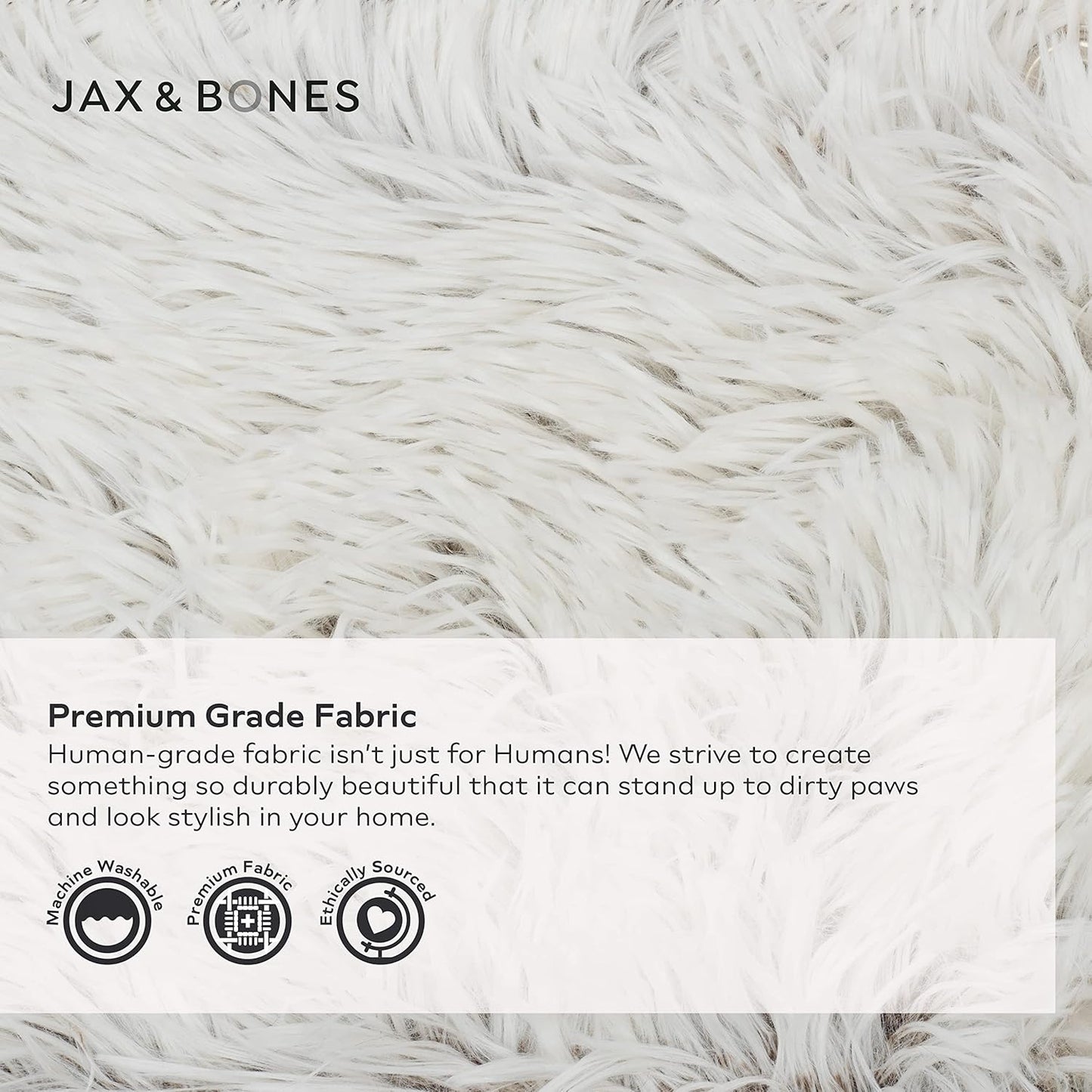 Jax & Bones Dog Napper - Machine Washable Shag Bed for Dogs - Extra Heavy Duty Bolstered Sides - Large White Dog Mat | 40 x 32 Inches