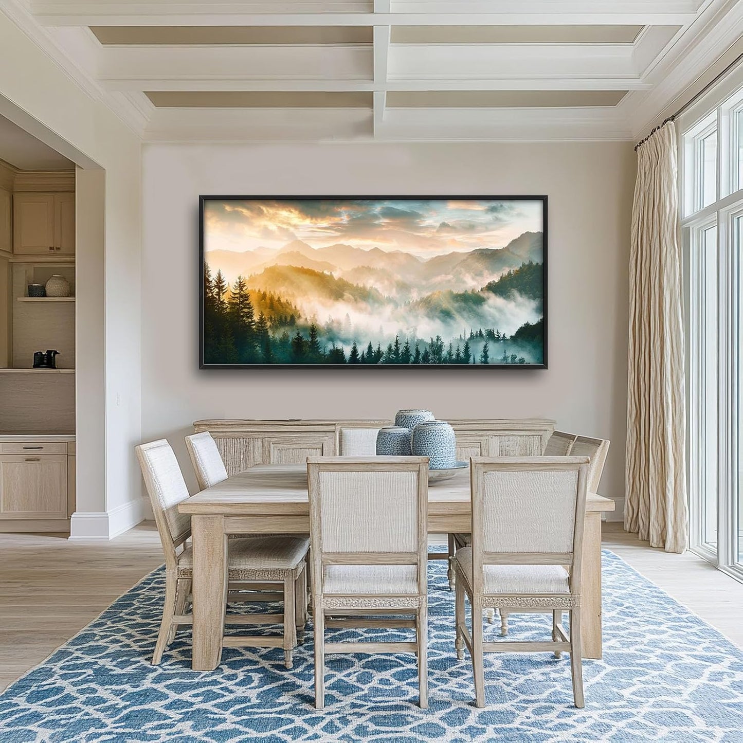 Mountain Large Wall Art Foggy Forest Landscape Pictures Sunrise Wall Decor Nature Scenery Canvas Print Painting Artwork for Bathroom Living Room Bedroom 60L" x 30W"