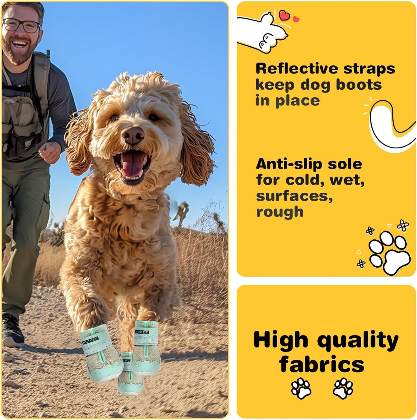 Hcpet Dog Shoes for Large Dogs, Breathable Dog Booties for Small Medium Dogs, Anti-Slip Dog Boots & Paw Protectors for Hot Pavement Winter Snow Hiking with Reflective Straps Green Size 5