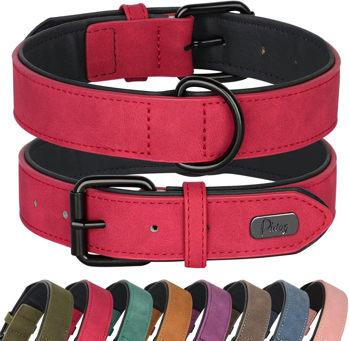 Didog Soft Padded PU Leather Dog Collar, Breathable and Adjustable Red Dog Collars for Small Dogs, Comfortable for Daily Walk, Red, M Fit Neck 12-15"(13-22 lbs)