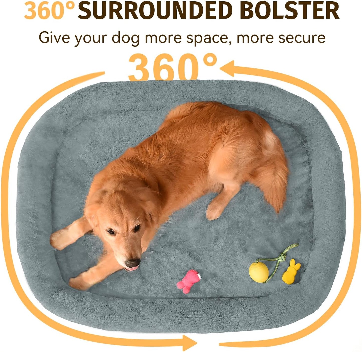 Orthopedic Waterproof Large Dog Bed: Memory Foam Washable Dog Bed with Bolsters - XL Removable Orthopedic Cover for Medium Large Sized Pet - Non-Slip Bottom - Grey
