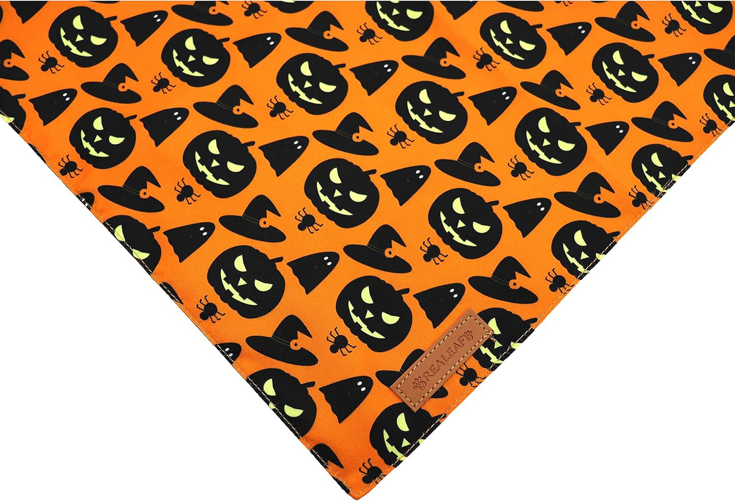 Realeaf Halloween Dog Bandanas 2 Pack, Pumpkin and Spider Web Bibs, Triangle Reversible Fall Pet Scarf, Premium Durable Fabric, Adjustable Fit (Small)
