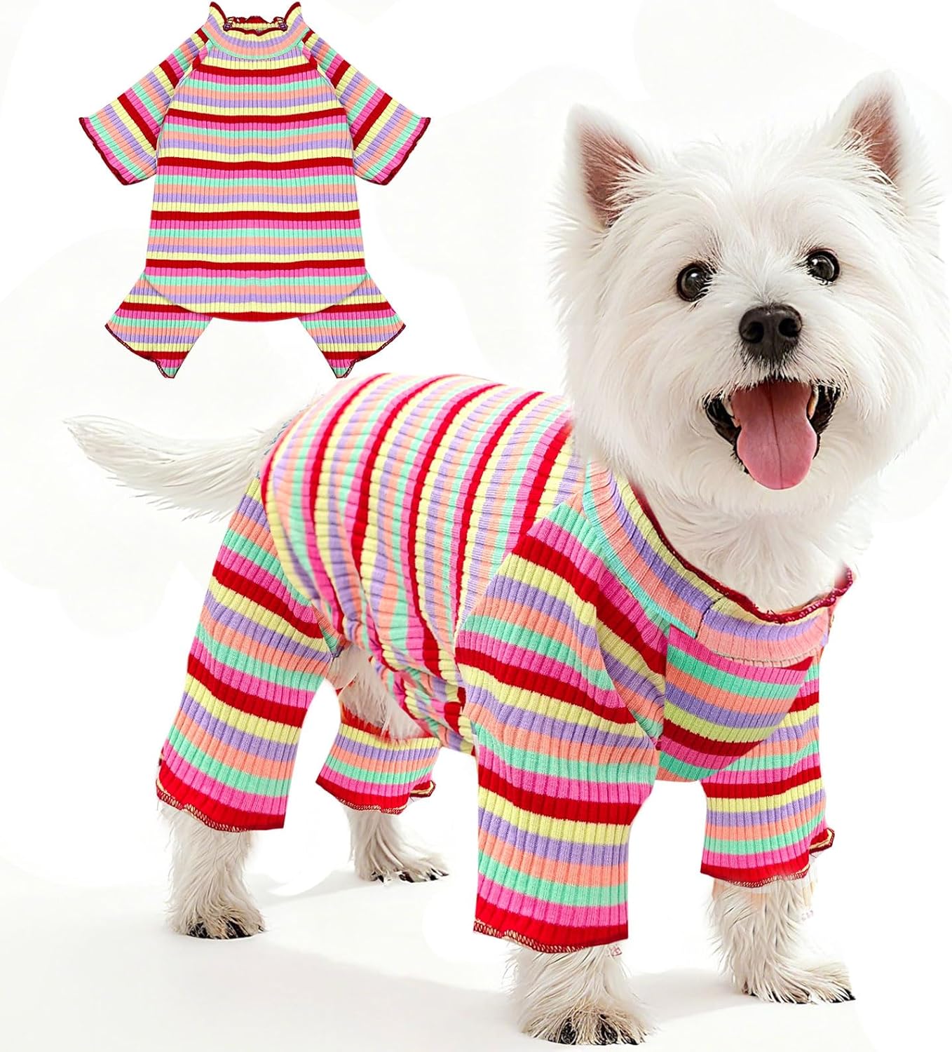 BAEJMJK Striped Dog Pajamas Stretchy Cute Four-Legged Boy Girl Dog Clothes with Sleeves Comfortable Dogs Jumpsuit Colorful Pet Puppy Outfits Apparel for Small Medium Dogs Cats(Red,Large)
