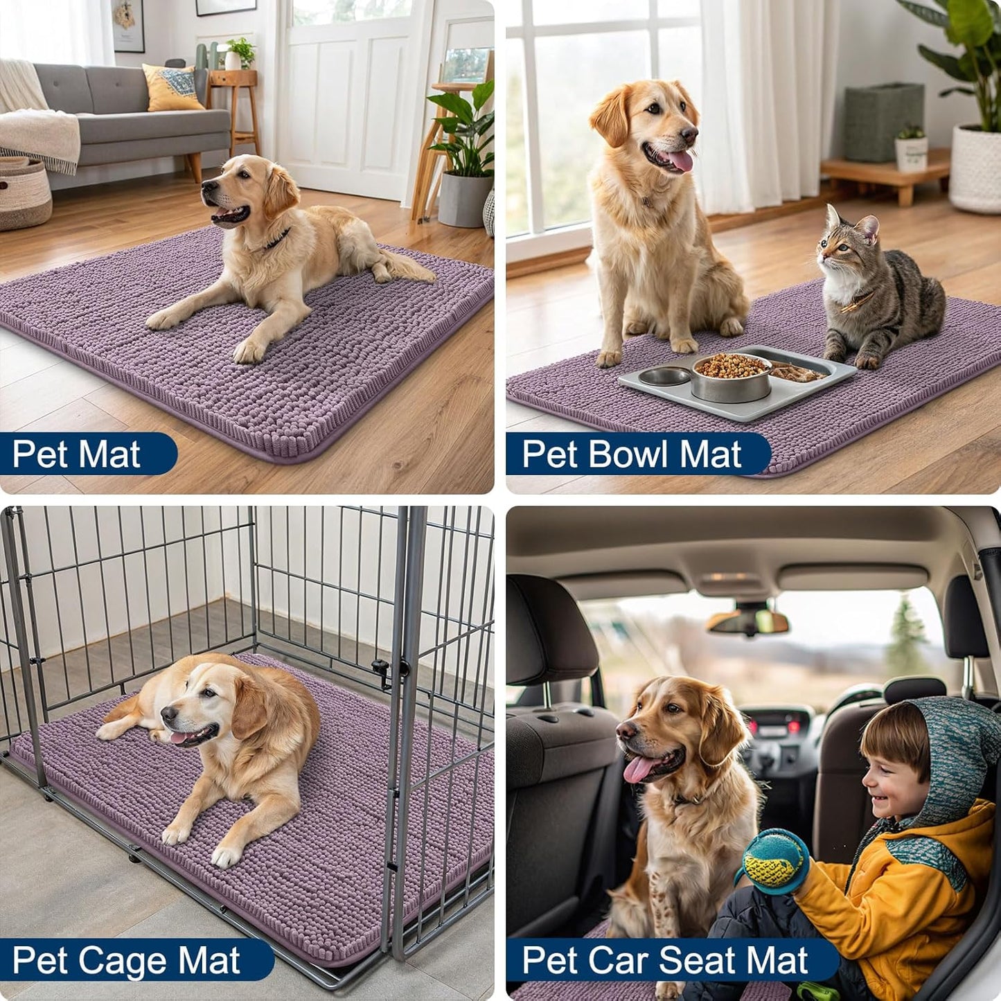 Smiry Dog Door Mat for Muddy Paws 48x30, Absorbs Moisture and Dirt Doormat, Non-Slip Washable Quick Dry Chenille Front Door Mat Indoor Entrance, Entryway Carpet for Inside Floor, Deep Plum