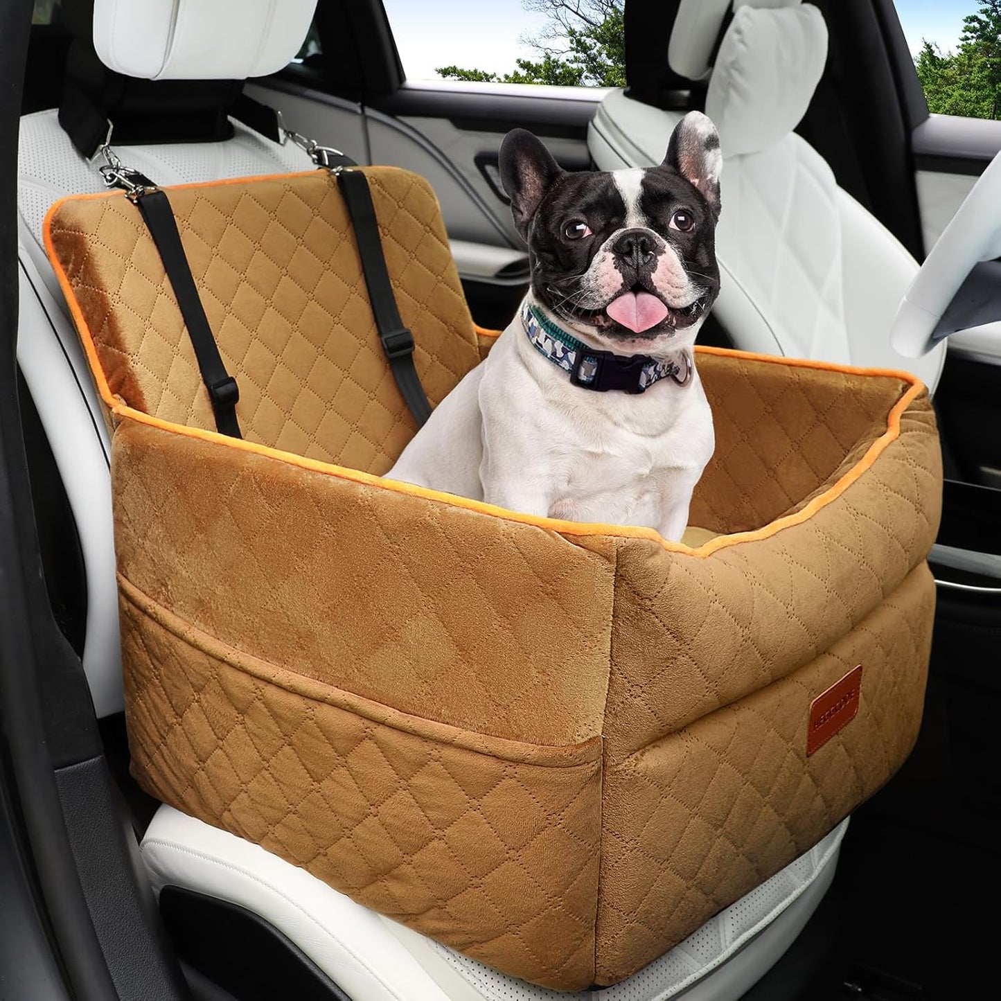 Dog Car Seat for Small Medium Dogs, Memory Foam Dog Booster Seats with Thick Cushion for Dogs Under 35lbs, Detachable Washable Pet Car Seat Travel Bed with Storage Pockets,2 Safety Belt