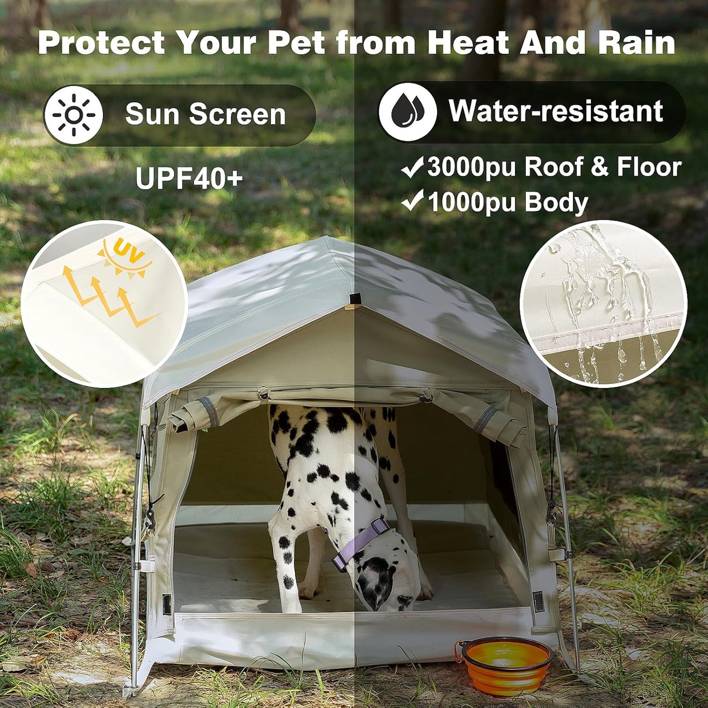 Dog Tent Cotton Fabric, Aluminum Poles and Camping Mat, Outdoor Weatherproof, Dog House Outdoor, Breathable with 2 Side Windows, Portable and Collapsible (Gray, Large)