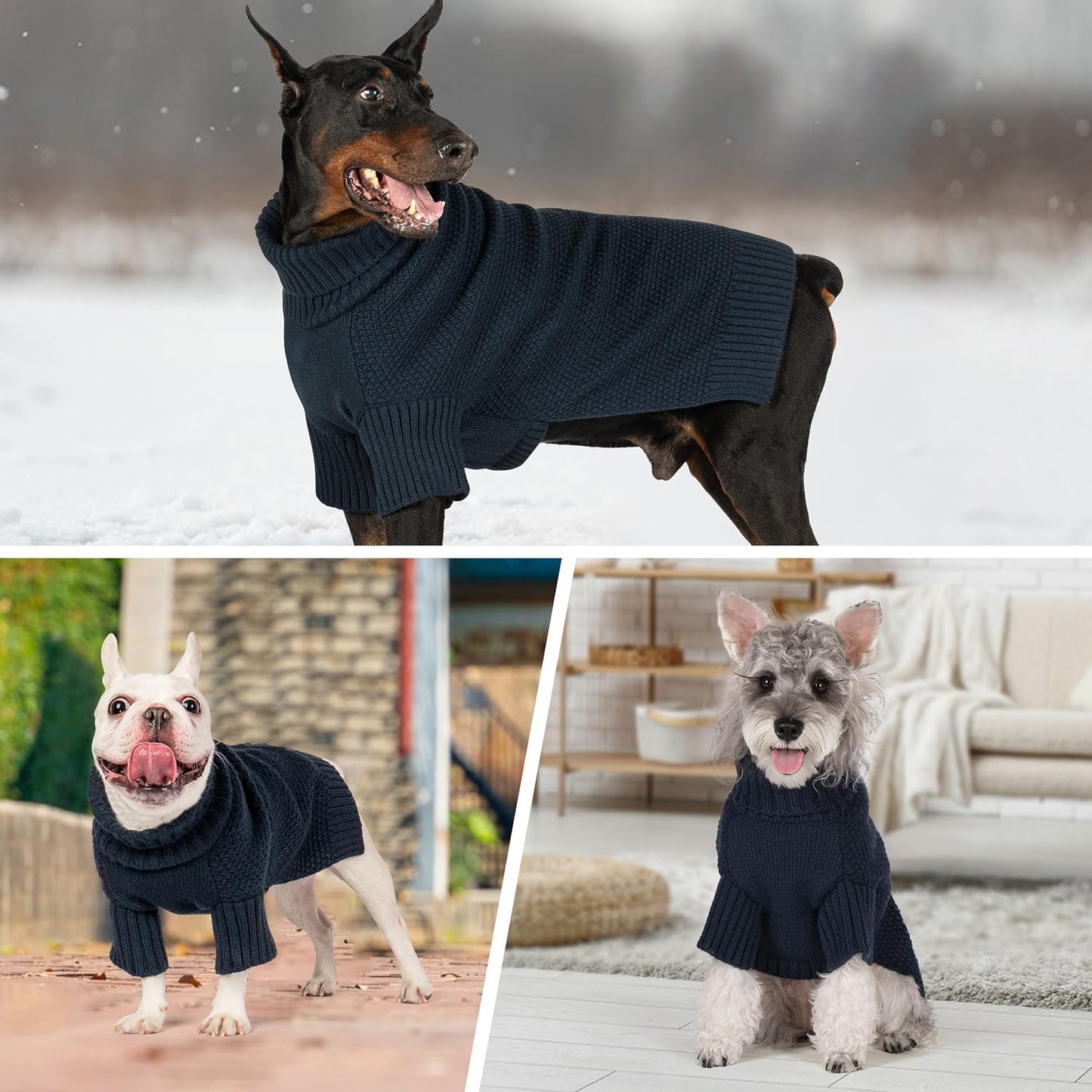 cyeollo Warm Small Dog Sweater, Knit Cold Weather Doggy Sweaters for Small Dogs Boy Pullover Winter Dog Clothes with Turtleneck for Indoor & Outdoor Wear, Navy M