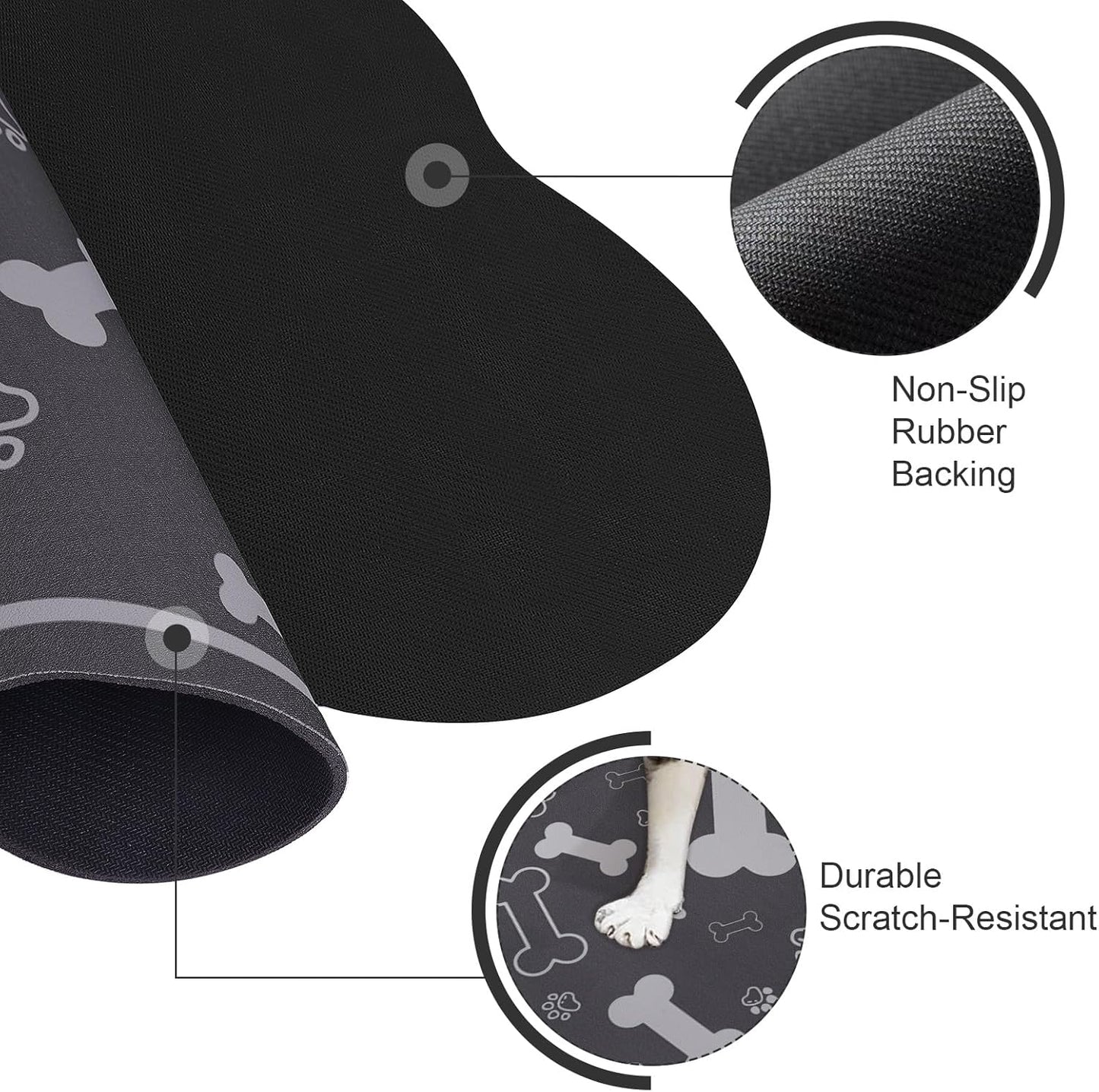 Dog Cat Food Mat,Rapid Absorbent Pet Feeding Mat, Bone Shaped Dog Placemat Water Bowl Mat with Rubber Backing,No Stains Dog Cat Food Mats Indoor, Pet Accessories Supplies 12"x18" Dark Grey