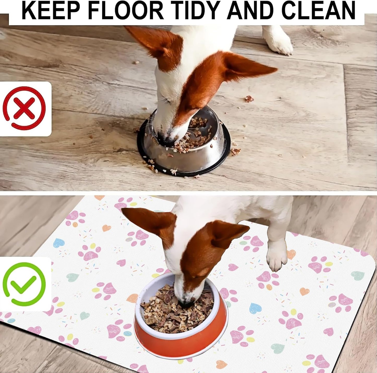 Pink Dog Paw Pet Feeding Mat for Floors-Absorbent Dog Bowl Mat for Food and Water, Quick Dry Pet Cat Feeding Mats with Non Slip Bottom, Mess-Free Dog Accessories 16"x24"