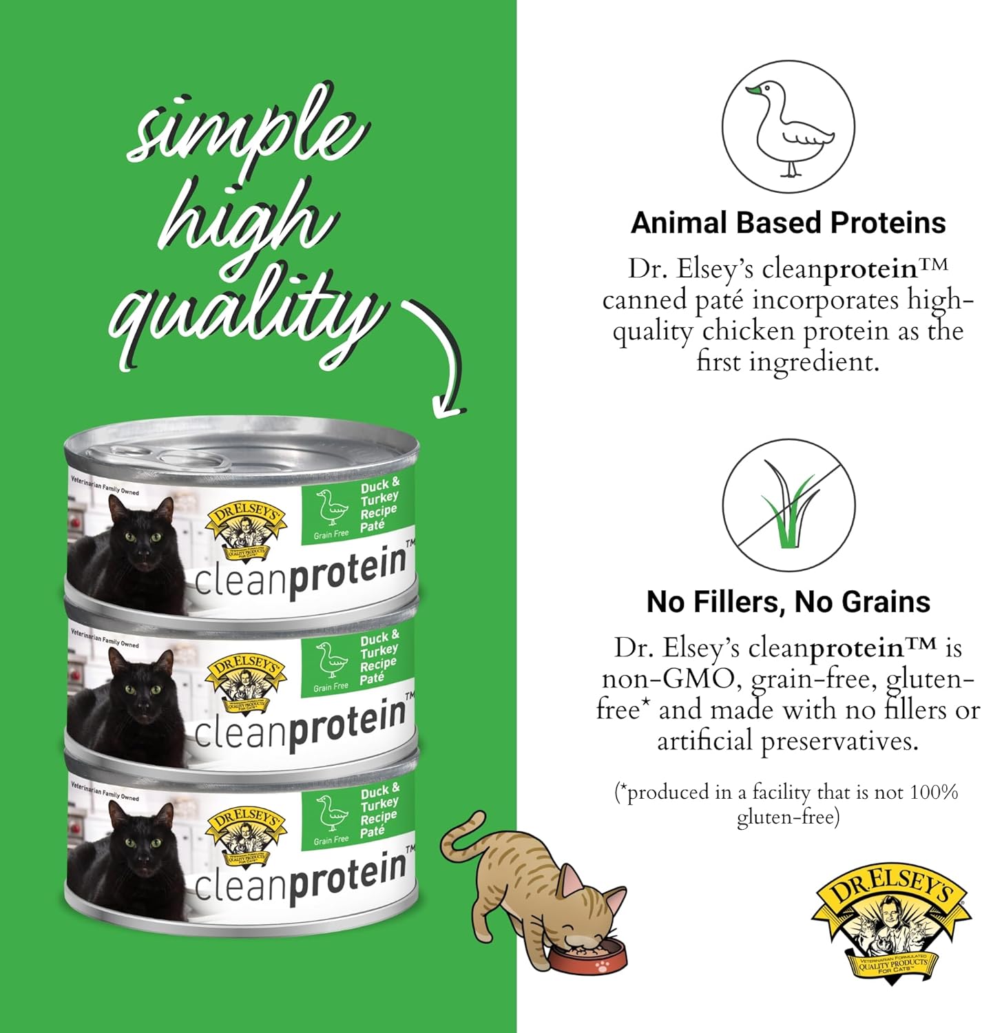 Dr. Elsey's cleanprotein Duck & Turkey Recipe Wet Cat Food, Pate 5.3 oz cans (Pack of 24)