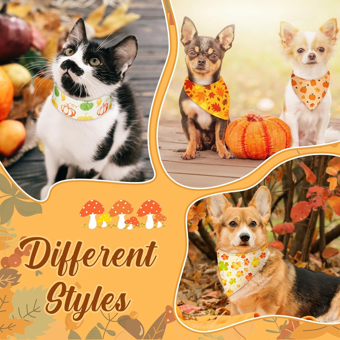 500 Pcs Fall Bandanas for Dogs Autumn Dog Bandanas with Maple Leaves Pumpkin Patterns Soft Bibs Adjustable Triangle Doggie Scarf for Small Medium Large Pet Costume 25.6 x 17.7 x 17.7 Inch