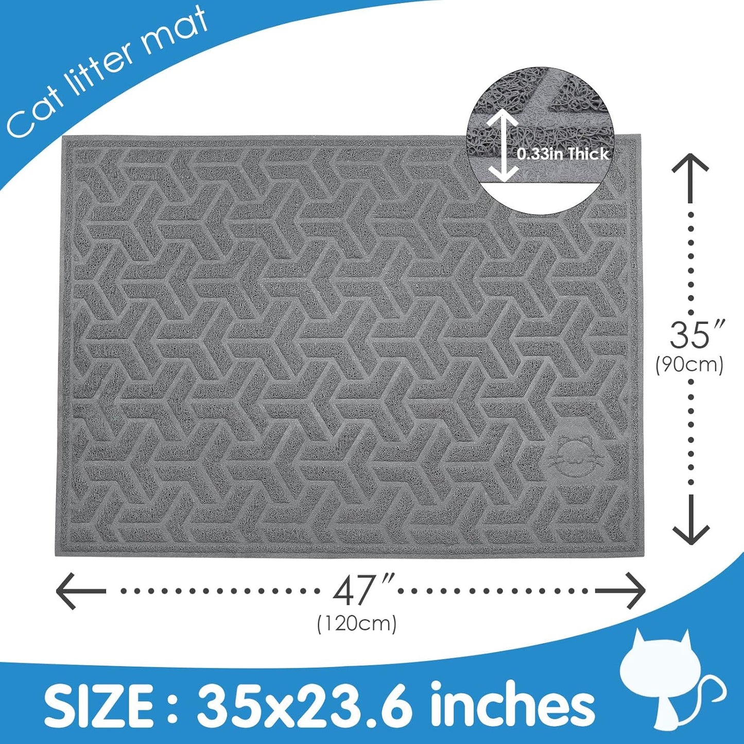UPSKY Cat Litter Mat, XL Litter Trapping Mat Soft on Kitty Paws, Large Litter Box Mat 35" x 47" Scatter Control for Indoor Cats Waterproof and Extra Large Pretty Litters Carpet