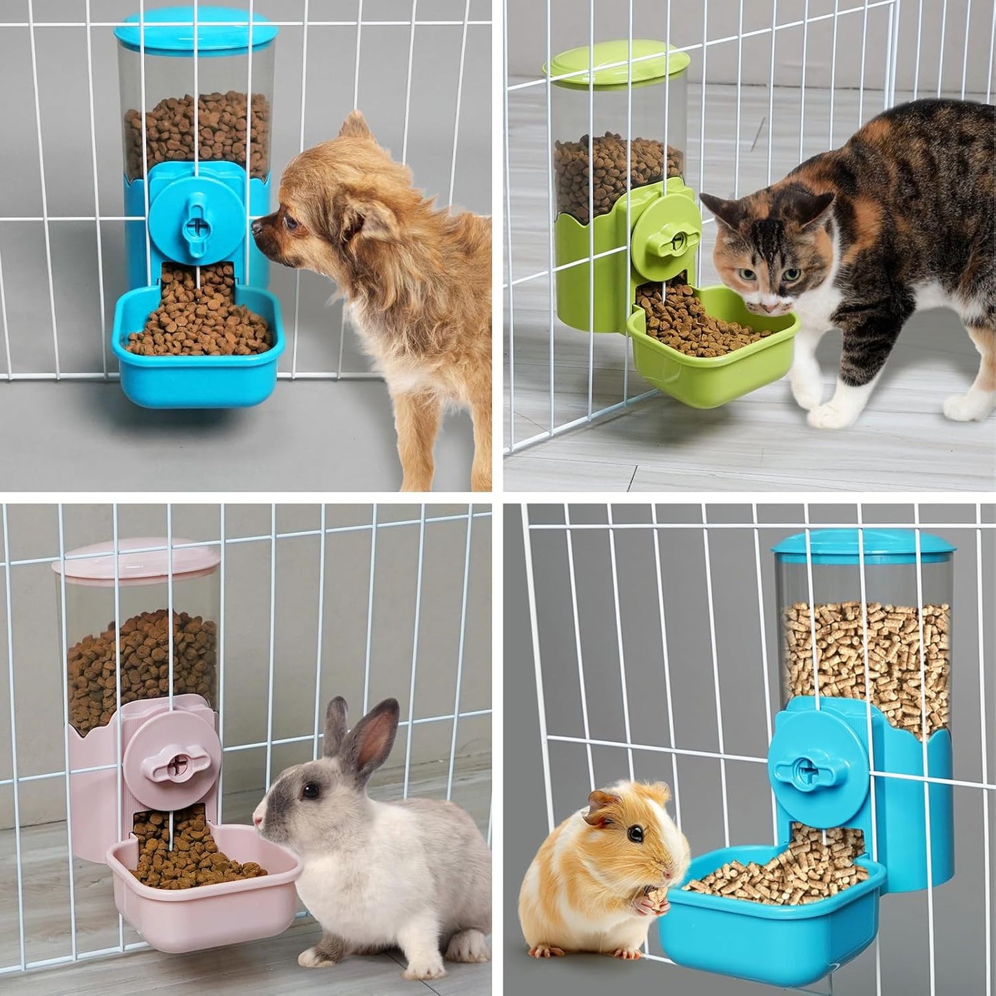 VANNON Small Animal Hanging Automatic Food Dispenser, 35oz Gravity Pet Feeder for Cage, Food Bowl for Rabbit Puppy Cat Ferret Guinea Pig Chinchilla Parrot (Pink)