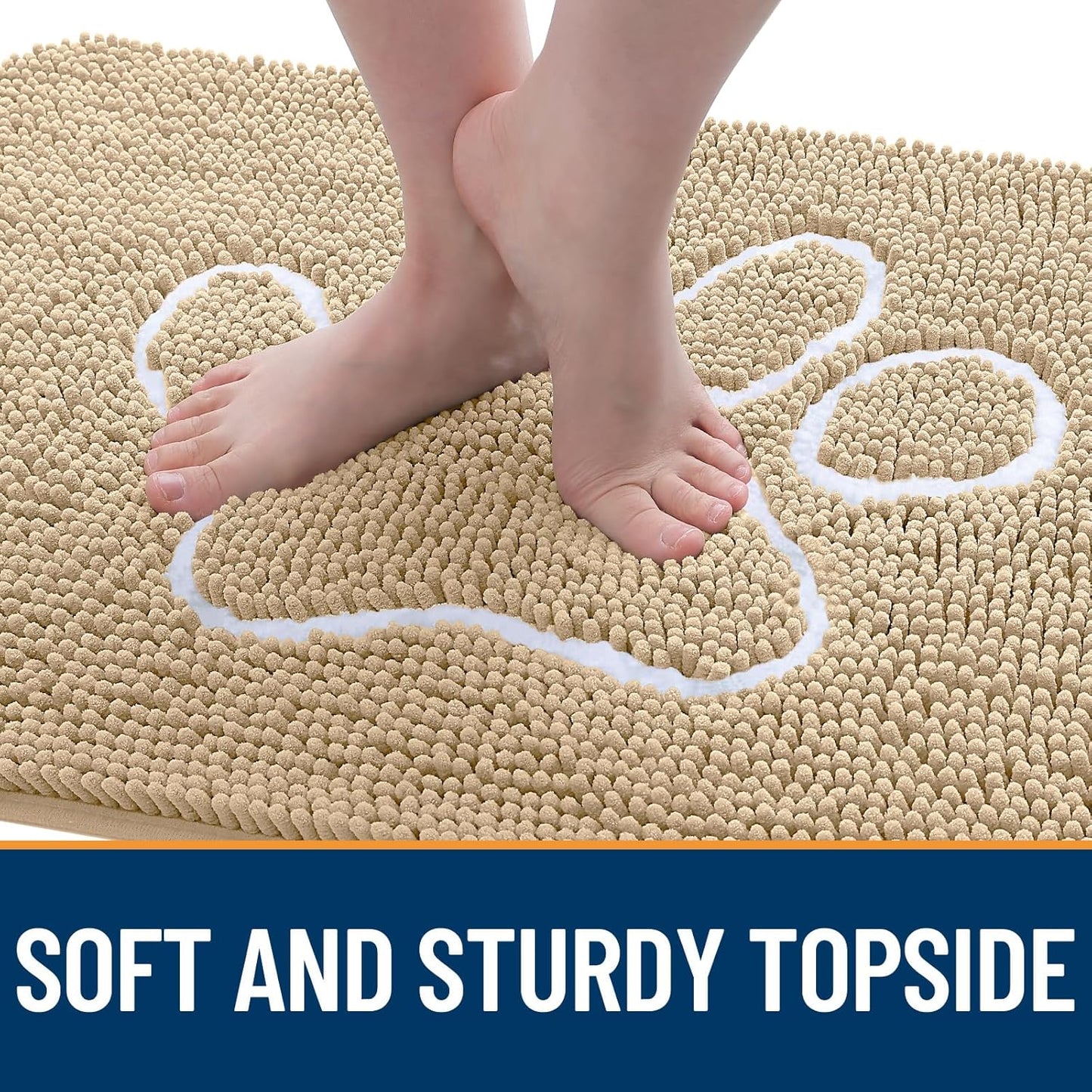 OLANLY Door Mat for Muddy Dog Paws 59x24, Ultra Absorbent Chenille Mud Doormat with Paw Print Design, Non-Slip Washable Doormat for Indoor Entryway, Quick-Dry Pet Bed Mats for Dirty Dogs, Beige