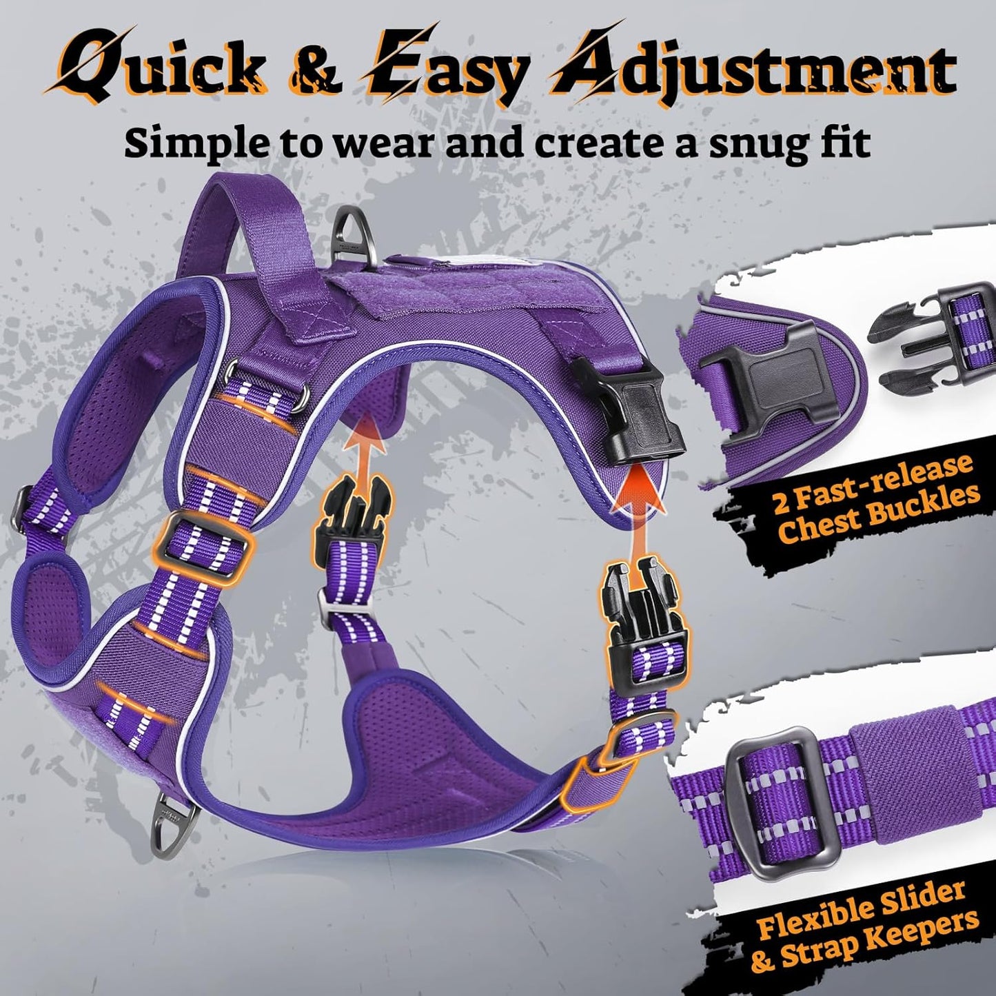 rabbitgoo Dog Harness Small Sized No Pull, Tactical Service Pet Vest with Molle and Control Handle, Adjustable and Reflective Military Harness for Easy Walking and Training, Purple, S