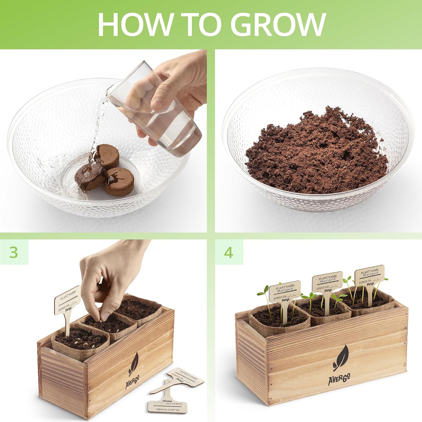 Wildflower Seed Mix Growing Kit - Includes Perennial & Annual Wild Flowers, Burlap Planters, Soil, Wooden Box, and Gardening Tools for Indoor Garden and Patio Planting