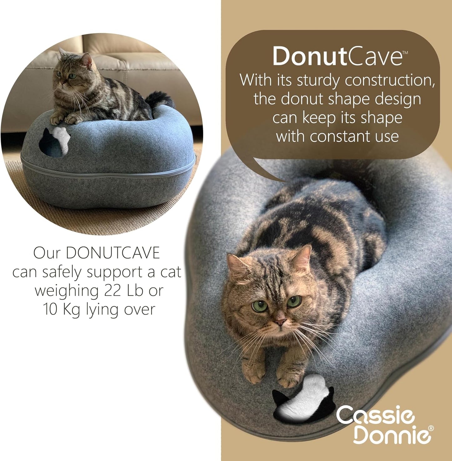 Premium Cat Bed caveTunnel Hiding Places for Indoor Cats(Large) Houses & Condos. Washable100% Nontoxic Eco-Friendly. Spaciousfor 2 Cats