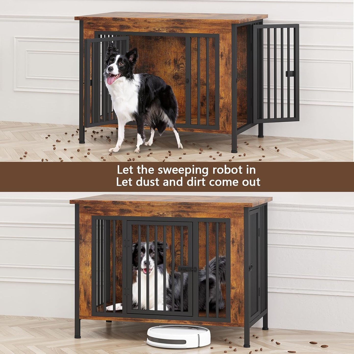 EasyCom 39.96" XL Wooden Large Dog Crate Furniture for Medium and Large Breed, Chew-Resistant Dog Kennel Furniture Indoor with 2 Doors and 3.94" Raised Feet, as TV Stand, End Table, Crate Table
