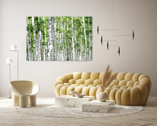 Nature Wall Art Prints - Ocean Forest Mountain Lake Canvas Landscapes - Small to Extra Large Living Room Bedroom Kitchen Bathroom Décor (Green Brich Trees, 35L" x 53W")