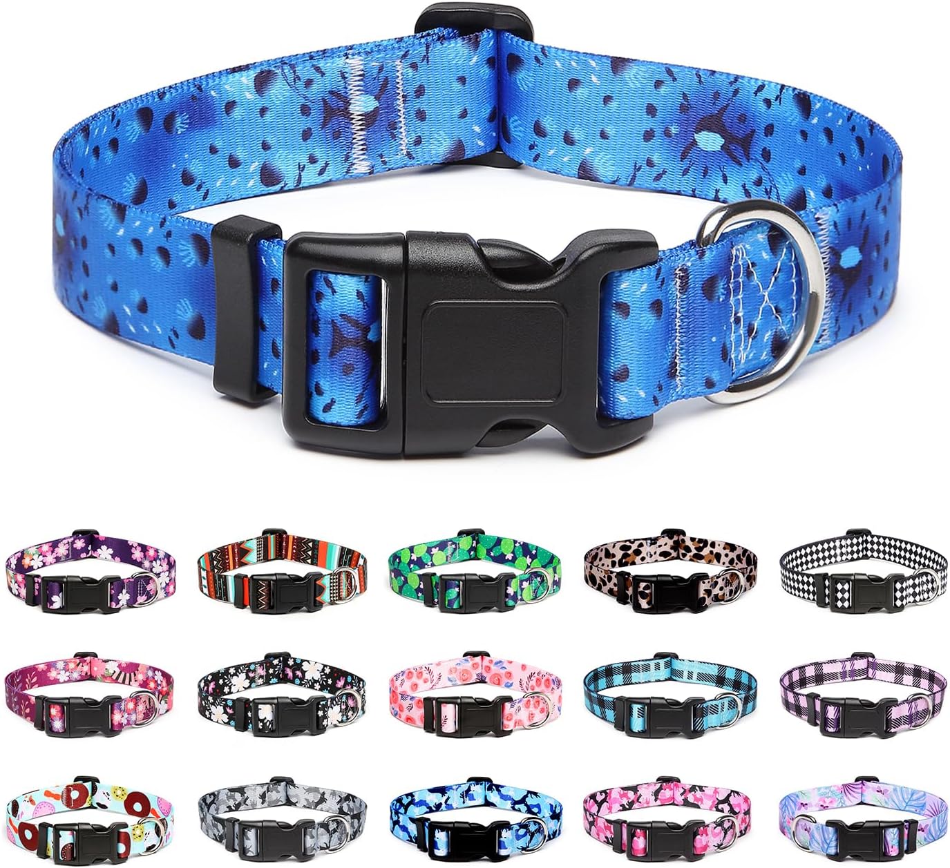 Mercano Adjustable Dog Collar - Special Design Patterns, Soft Nylon Comfortable Sturdy Pet Collar for Small Medium Large Dogs (M, Blue Ocean)