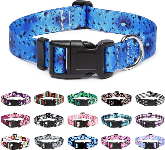 Mercano Adjustable Dog Collar - Special Design Patterns, Soft Nylon Comfortable Sturdy Pet Collar for Small Medium Large Dogs (M, Blue Ocean)