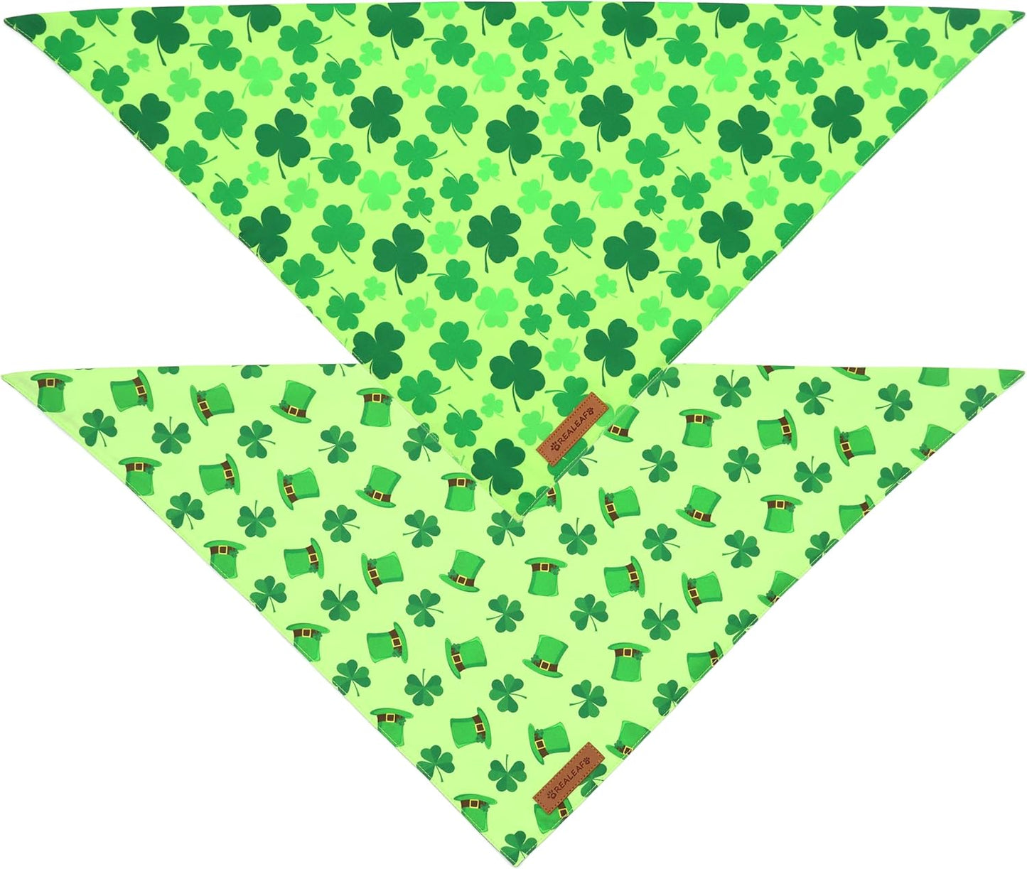 Realeaf St. Patrick's Day Dog Bandanas 2 Pack, Triangle Reversible Pet Scarf for Boys and Girls, Premium Durable Fabric, Holiday Bandana for Large and Extra Large Dogs (X-Large)