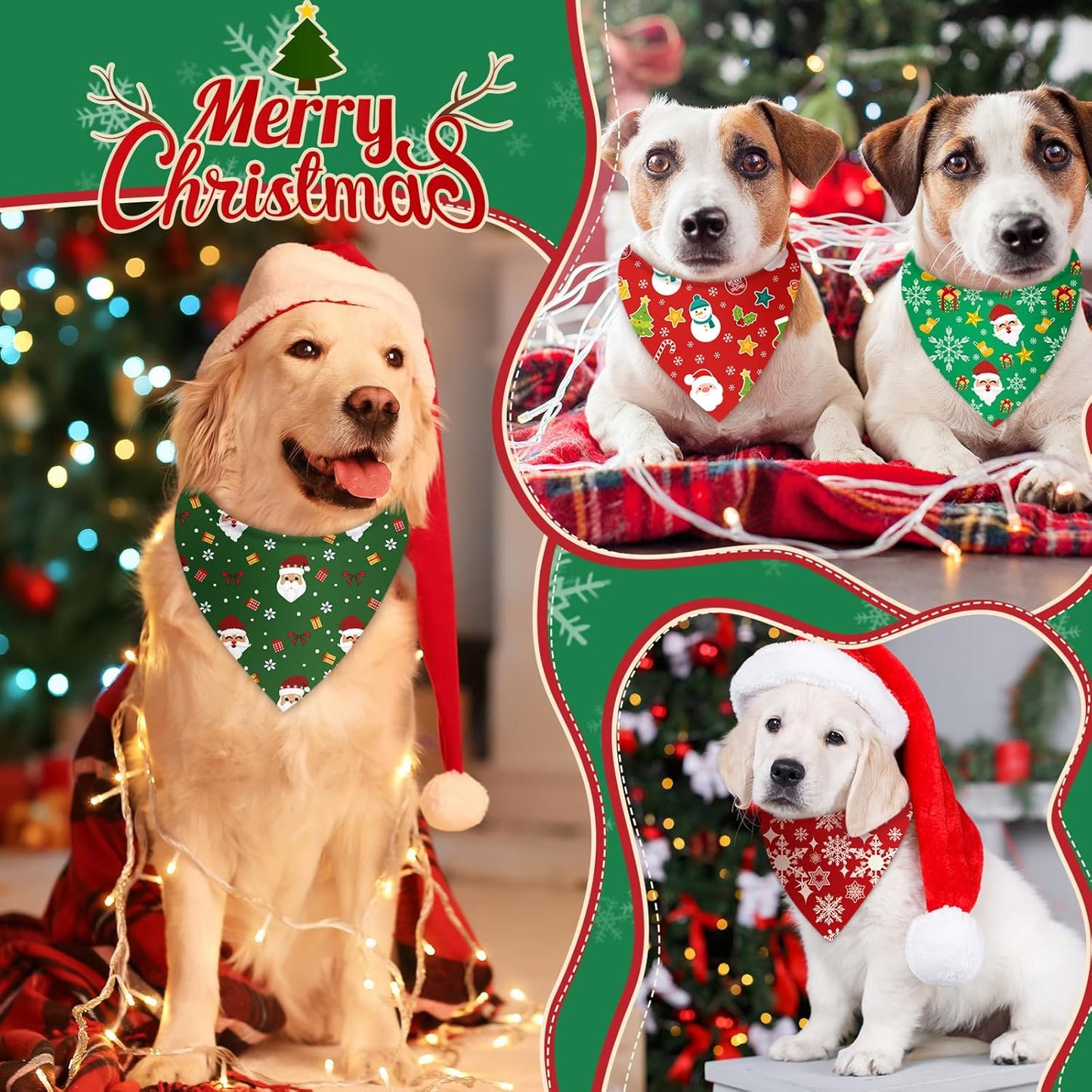 500 Pcs Christmas Bandanas for Dogs Xmas Bandanas Bulk with Santa Snowflake Candy Cane Patterns Soft Bibs Adjustable Triangle Doggie Scarf for Small Medium Large Pet 25.6 x 17.7 x 17.7 Inch