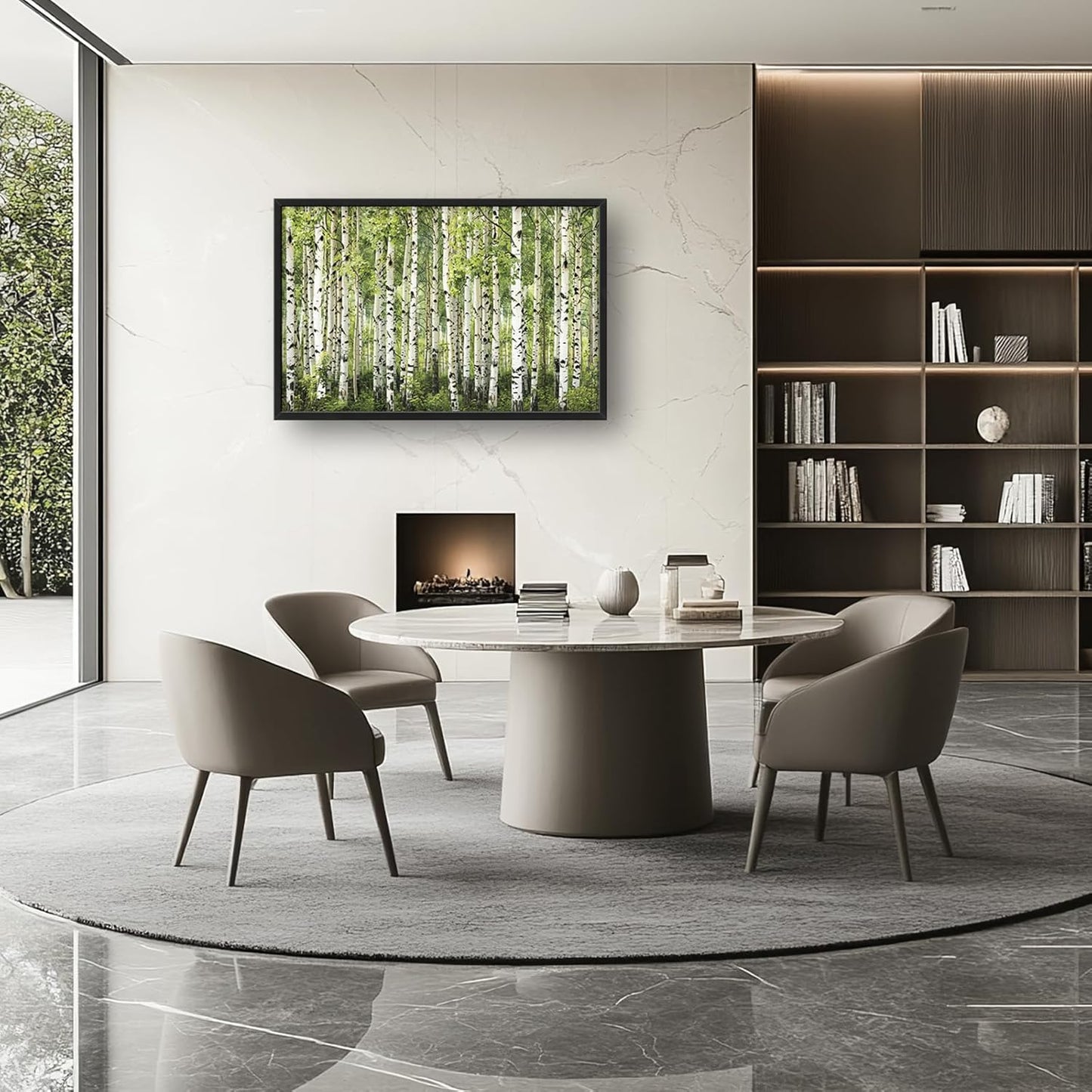 Extra Large Birch Tree Framed Wall Art for Living Room,Oversized Green Aspen Trees Forest Pictures Wall Decor,Canvas Print Painting Modern Artwork Bedroom Office Bathroom 36L" x 24W"