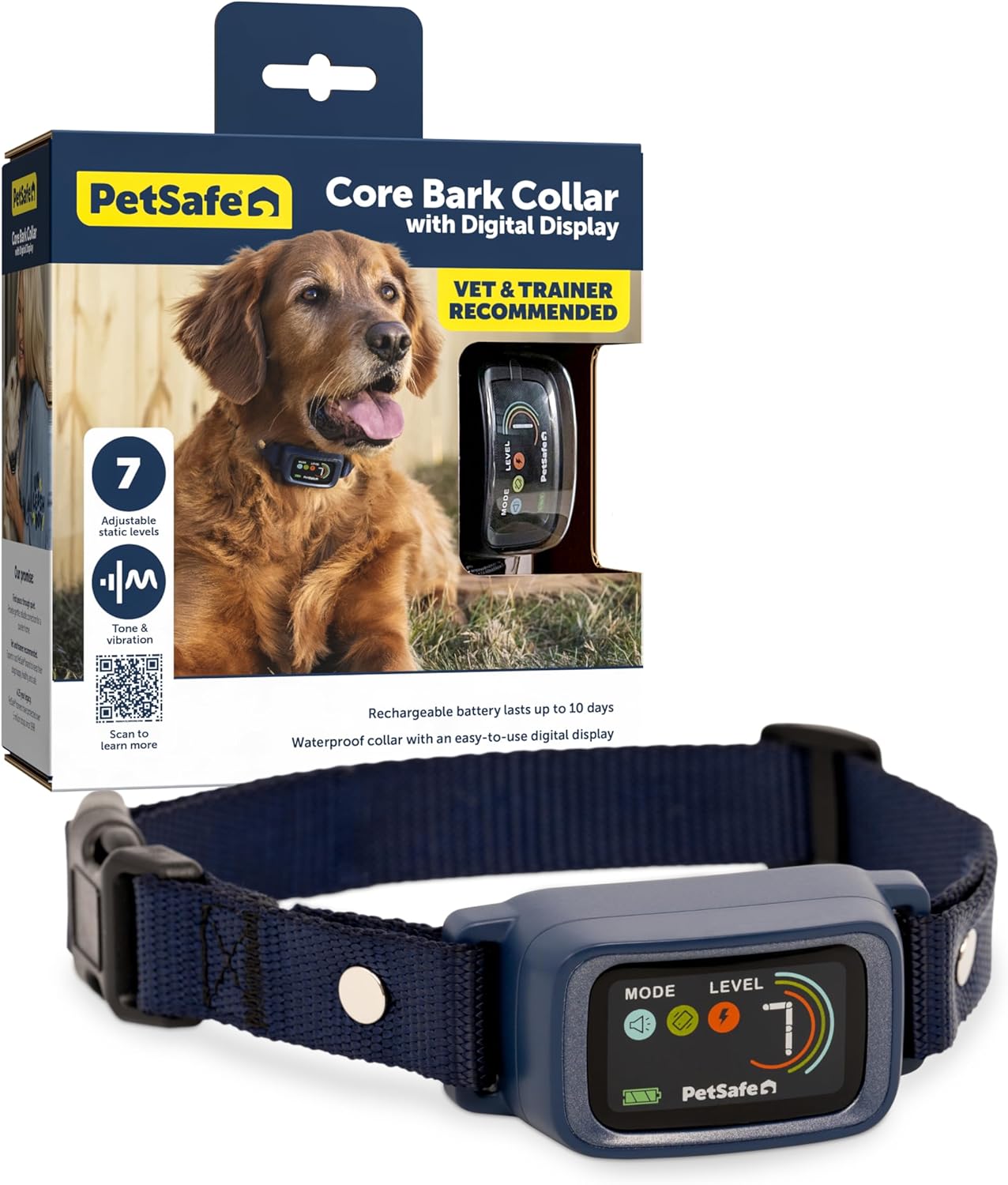 PetSafe Core Digital Dog Bark Collar – Waterproof Anti-Bark Training Device – Tone, Vibration and Static Correction – Illuminated Digital Display – for Small Medium or Large Dogs 8 lb. and Up