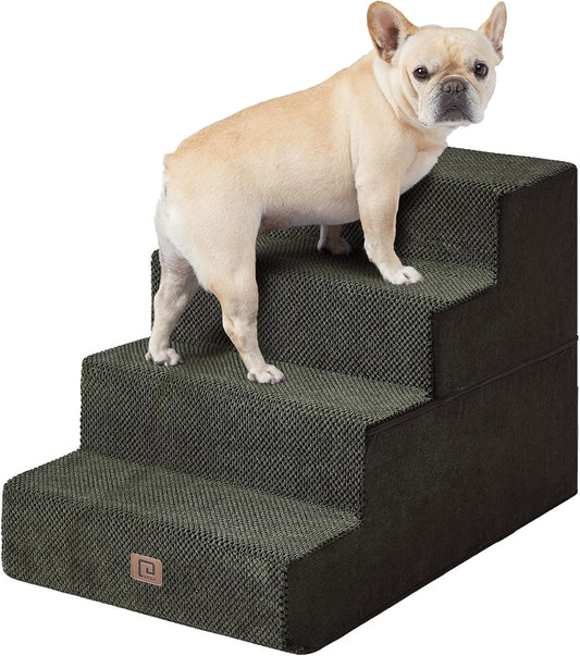EHEYCIGA Dog Stairs for Bed 20" H, 4-Step Extra Wide Dog Steps for High Bed, Pet Steps for Small Dogs and Cats, Non-Slip Balanced Pet Ramp Indoor, Olive Green