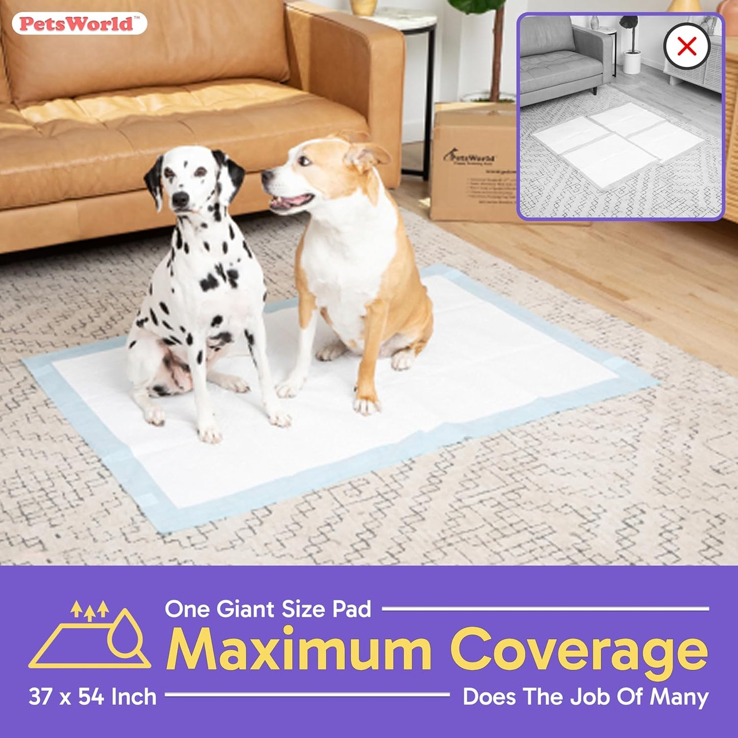 PETSWORLD Enormous Dog Training & Potty Pads, 37x54 inch - Tear Resistant with Strong Leak-Proof Backing, Optional Adhesive Tape, 400 Count