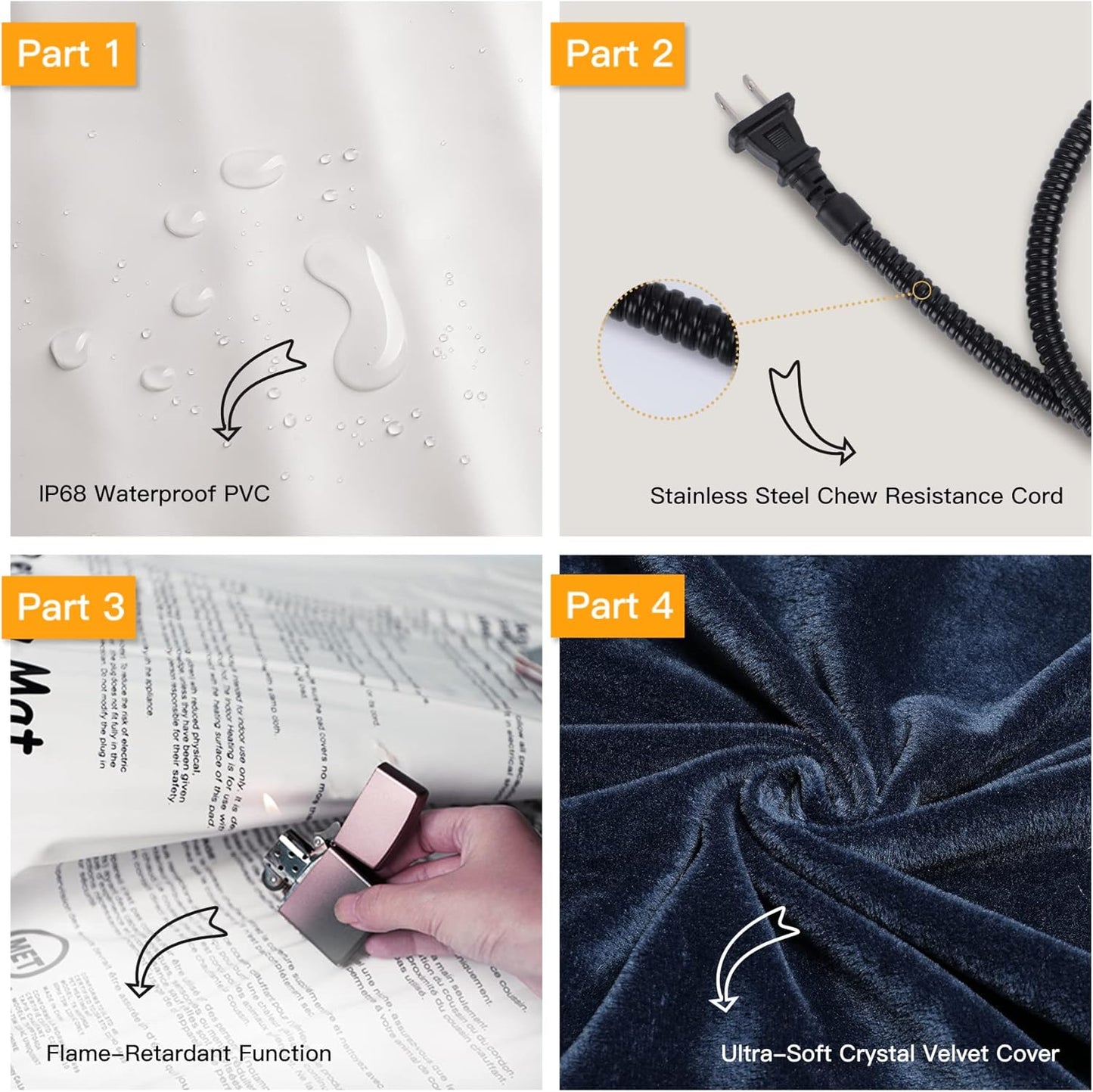 Toozey Pet Heating Pad, 6 Adjustable Temperature Heated Cat Bed with Timer, Waterproof Electric Heated Mat for Dogs and Cats, Chew Resistant Cord, Safe Indoor Use, 18x16in