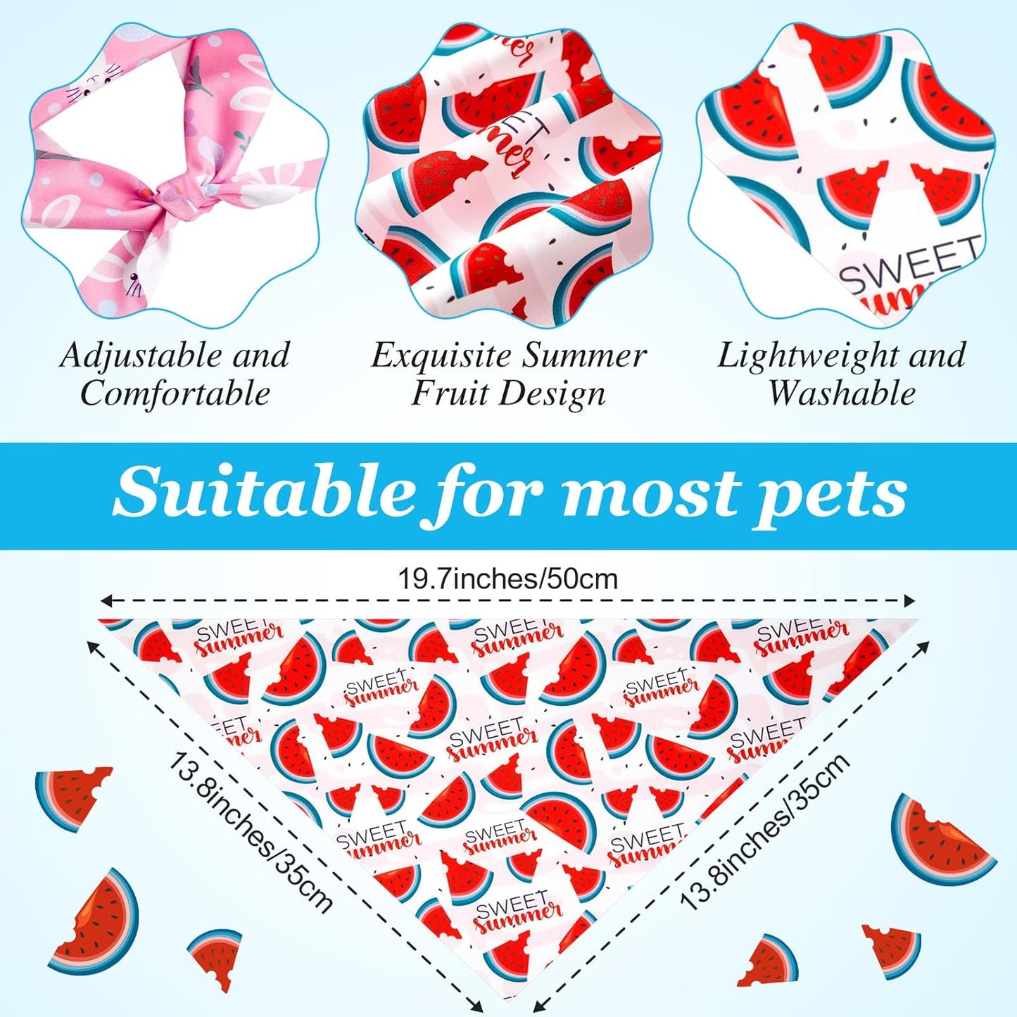 Weewooday 50 Pcs Fruit Dog Bandanas Bulk for Dogs Soft Bibs Adjustable Triangle pet Bandana for Small Medium Large Costume(Fruits Pattern, 19.7 x 13.8 x 13.8 Inch)
