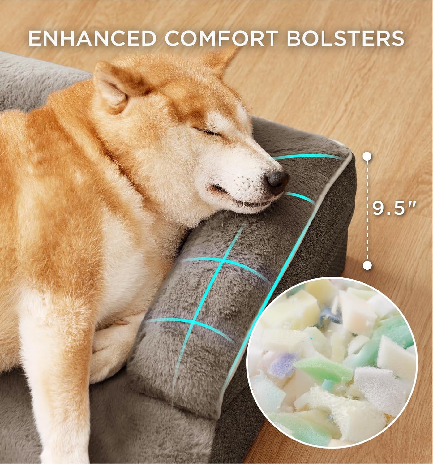 Made4Pets Orthopedic Dog Bed for Extra Large Dogs, Supportive Foam XL Pet Bed Sofa with Washable Removable Cover, Waterproof Large Dog Couch Bed, Non-Slip Bottom and Egg-Crate Foam, Grey