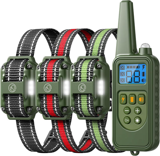 Dog Training Collar with Remote, 2600FT Range, 4 Training Modes Beep, Shake, Safe Shock, LED Light, Rechargeable IPX7 Waterproof for All Breeds Sizes, with Three Receiver Collars for 3 Dogs