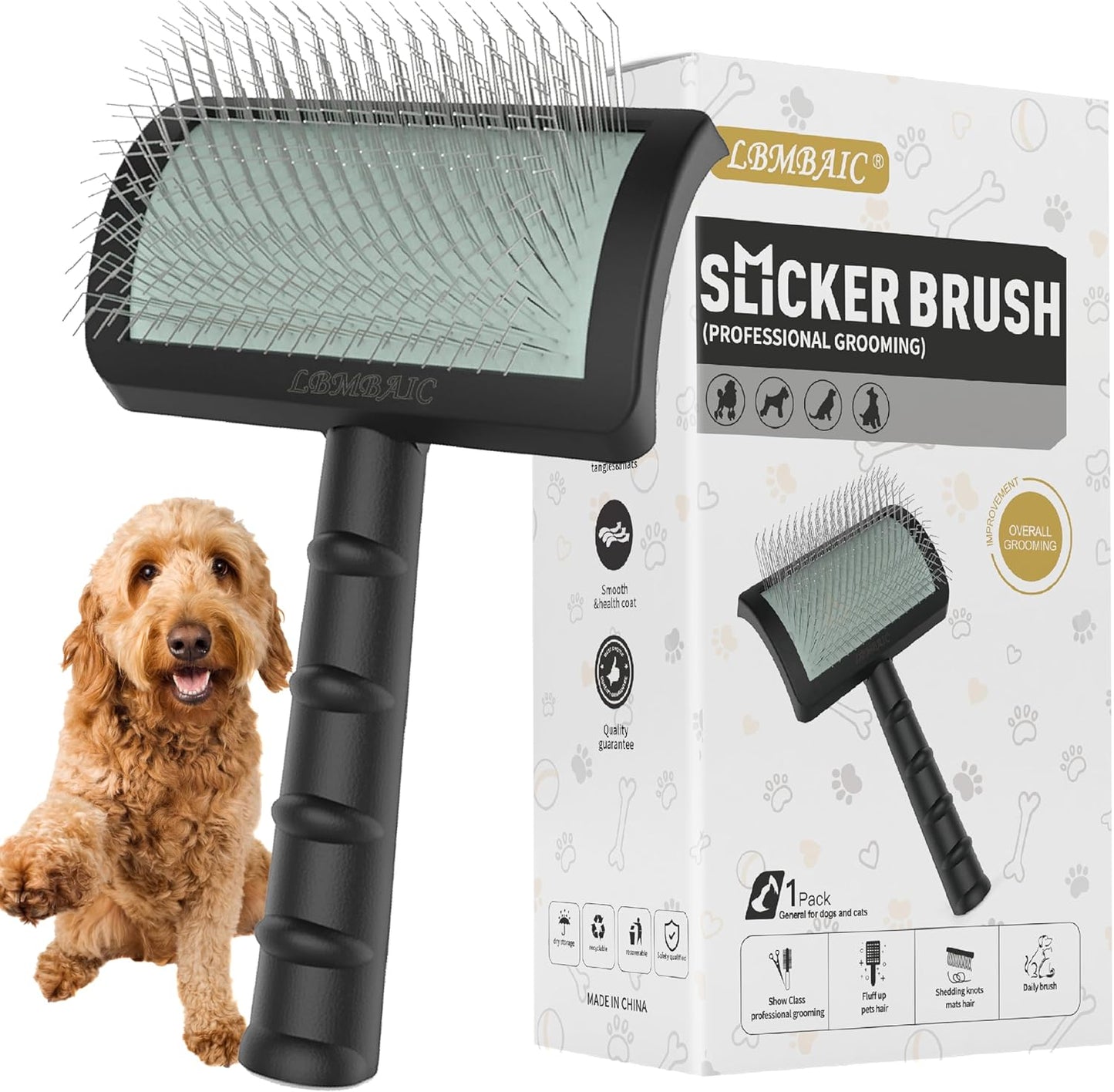 Dog Slicker Brush for Poodles,Doodles,Goldendoodles Grooming Fluffy Shedding Tangles Mats Knots Easy and Quick Best Dog Slicker Brush for Long Thick Curly Coat Labradoodles Dematting.25mm(1'')