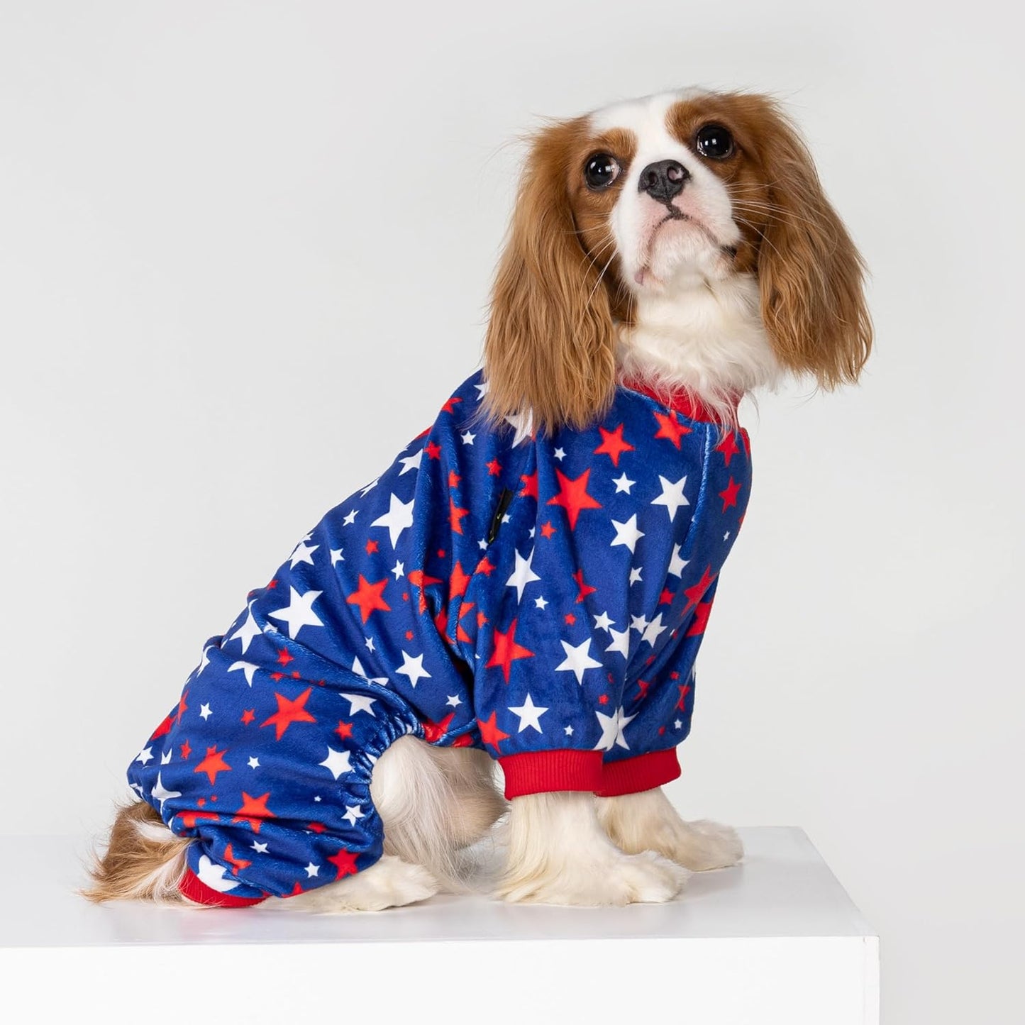 Fitwarm 4th of July Dog Pajamas, Patriotic Stars Dog Clothes for Small Dogs Boy Girl, Dog Onesie with Feet, Pet Outfit, Red, Blue, White, XXL