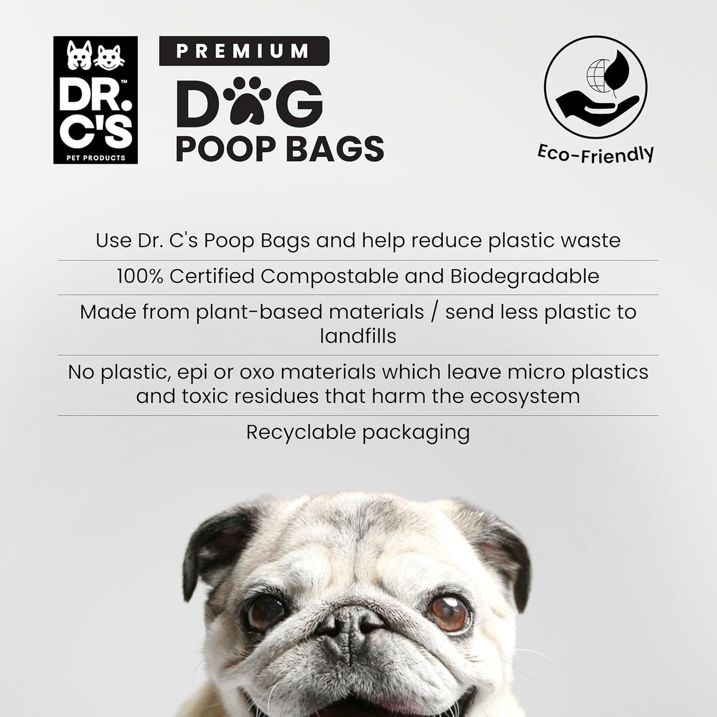 100% Certified Compostable Dog Poop Bags - Dr. C's Premium Dog Poop Bags - 120 Bags / 8 Rolls, Extra thick, Leak Proof, Unscented, Plant Based and Earth Friendly