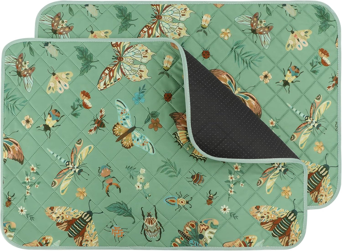 IEUUMLER Washable Pee Pads for Dogs, 2 Pack Insect Pattern Reusable Waterproof Puppy Potty Pads, Non-Slip Absorbent Pet Training Pads for Playpen Crate Bed EU014