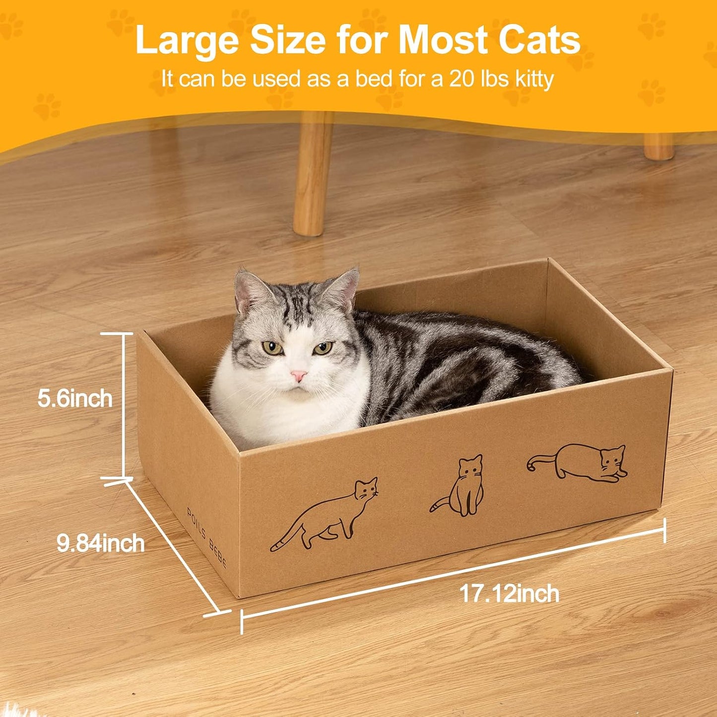 Poils bebe 5 PCS Cat Scratcher with Box, Reversible Cat Scratchers for Indoor Cats, Cardboard Cat Scratcher with Catnip, 2 Curved and 3 Flat Boards for Scratching Bed