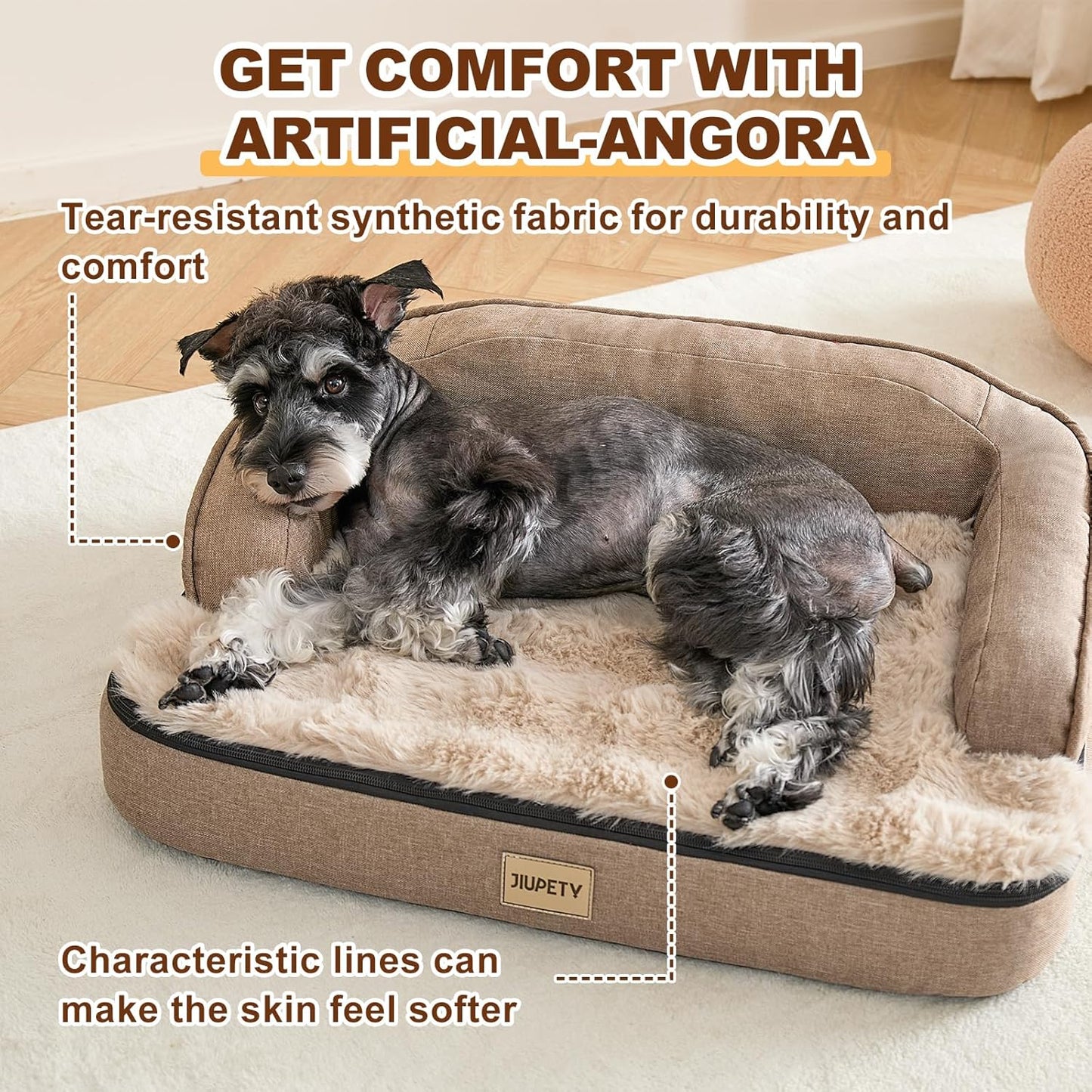 Jiupety Orthopedic Dog Bed for Medium Dogs, Egg-Crate Foam Pet Couch Bed, Washable Pet Sofa with Removable Cover, Waterproof Lining and Anti-Slip Bottom, Brown, 26"x20"x6.5"