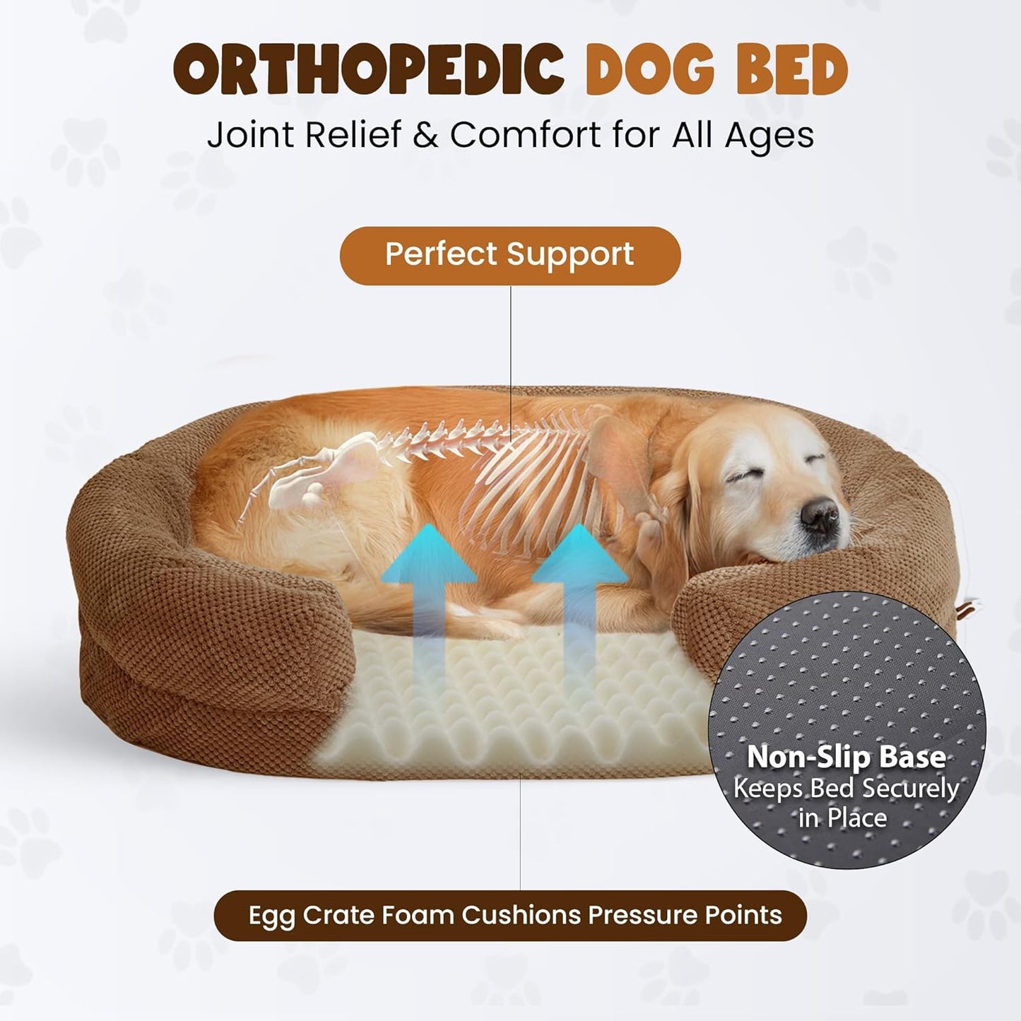 Orthopedic Dog Bed for Extra Large Dogs – XL Size 48"x36" Washable Bolster Couch, Extra-Thick 3.6" Foam Oval Pad Fits Dog Curve, Washable Removable Calming Plush Cover, Cozy Pet Sofa Bed