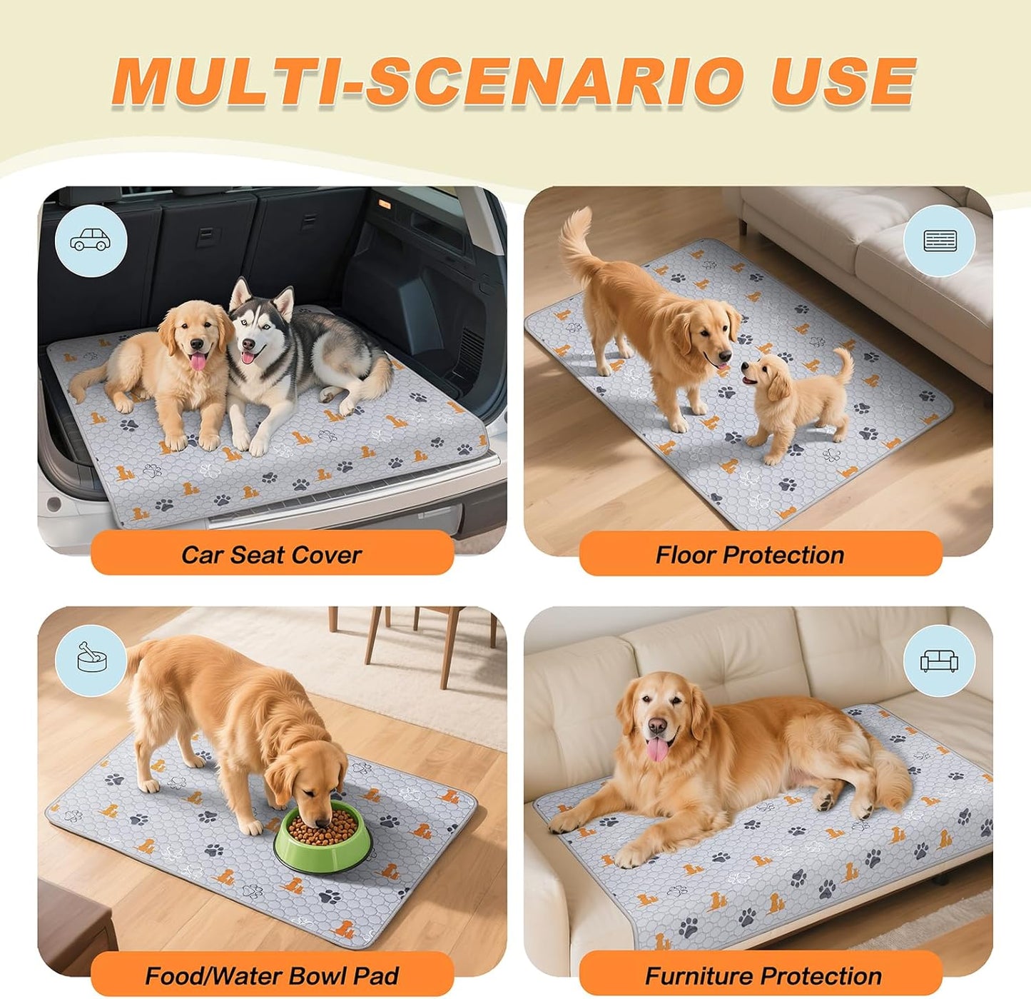 Washable Pee Pads for Dogs, 2 Pack Reusable Puppy Pads, Waterproof Pet Pee Pads for Dog Potty Training, Extra Large Dog Pee Pads for Crate, Playpen, and Whelping, Orange 36"x41"