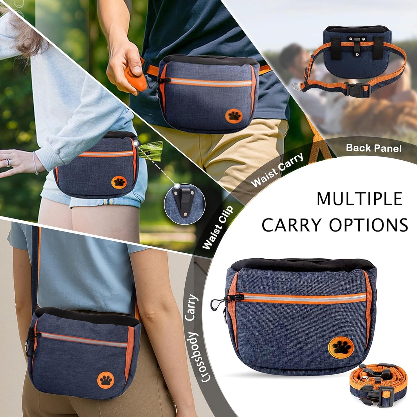 Dog Treat Pouch Bag for Training – Removable Liners, Large Opening Capacity Treat Bag with Clicker, Obedience Cards, Waist Strap Clip Treat Fanny Pack for Dog Training and Walking