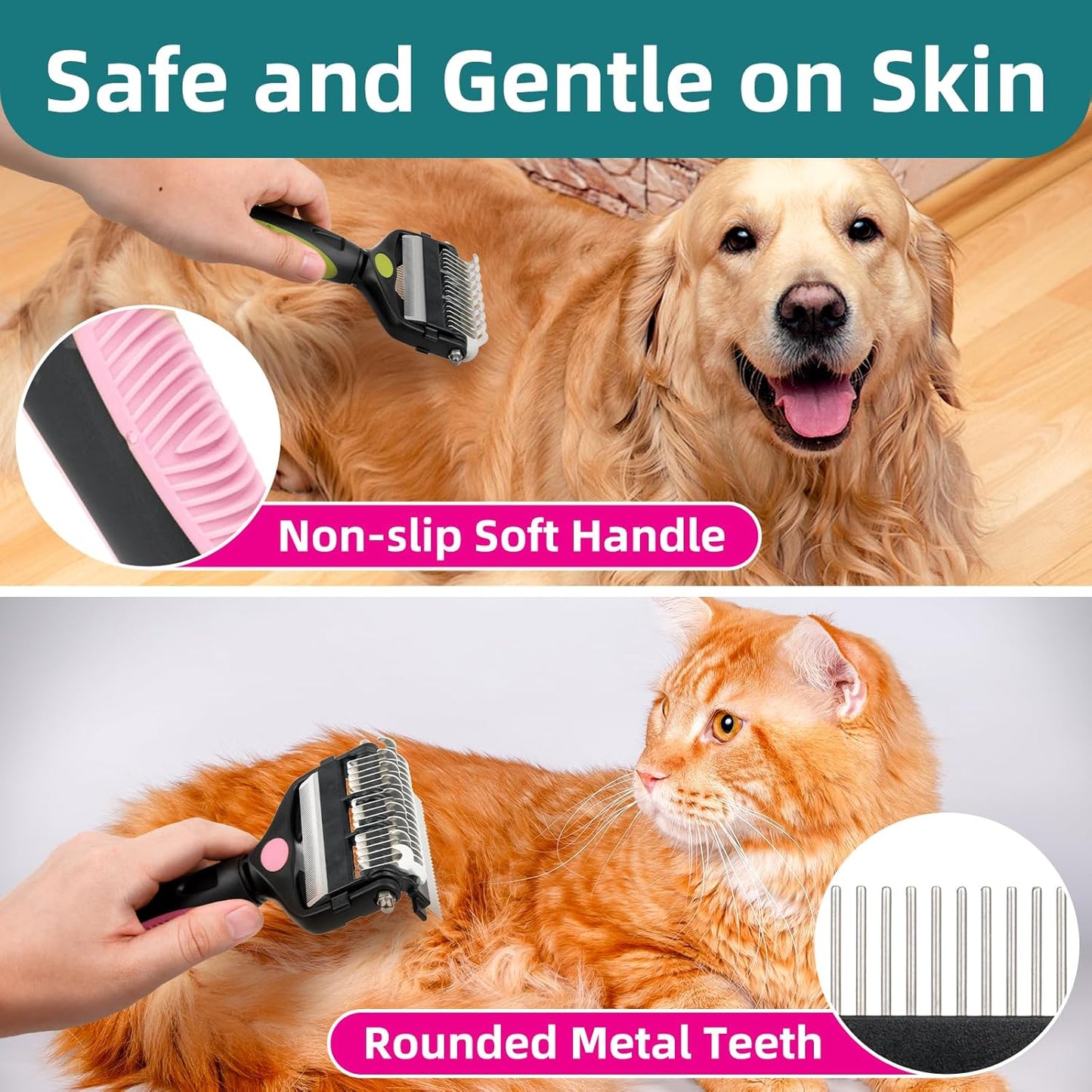 3-IN-1 Pet Grooming Tool - Undercoat Rake, Dematting Comb & Deshedding Brush for Cats & Dogs - Removes Mats, Tangles & Loose Fur, Reduces Shedding & Prevents Hair Mess (Pink)